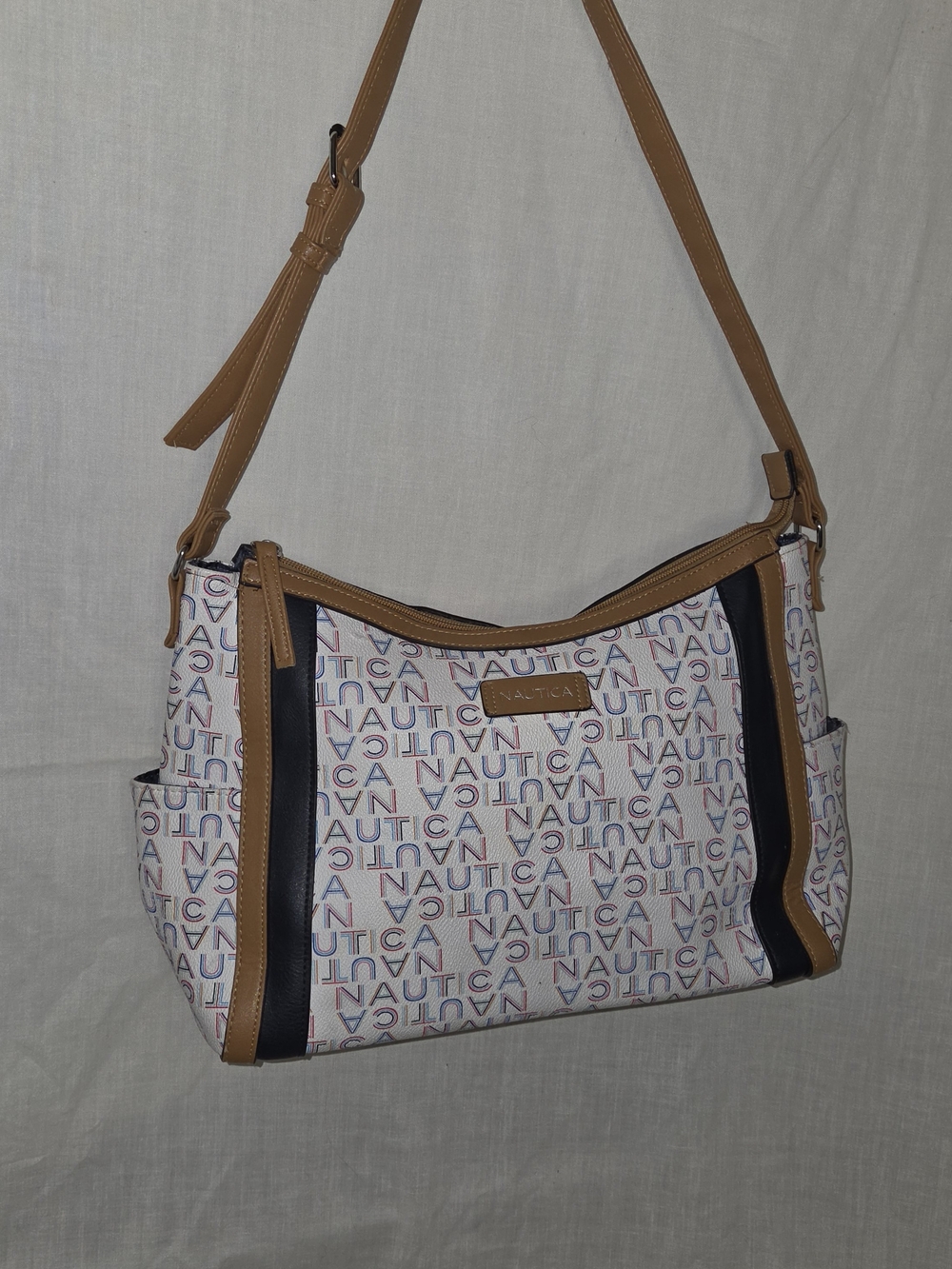 Nautica Tan & Navy Logo Shoulder Bag